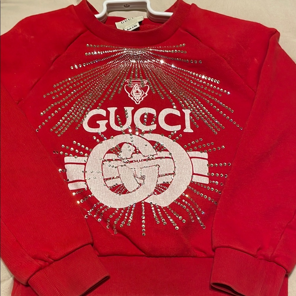 Gucci Red Sweatshirt with Rhinestone Logo